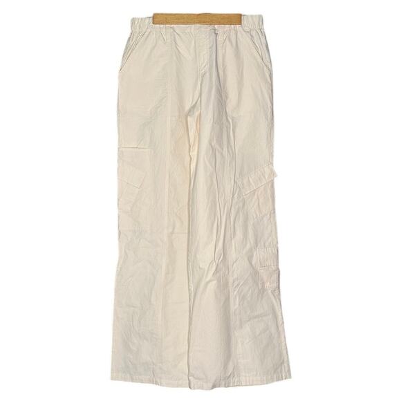 elodie Cream Elastic Waistband Cargo Pants Wide Leg Zipper Fly Highwaisted - Picture 1 of 9